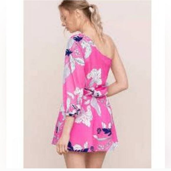Anthropologie Yumi Kim NEW Pink Eastern Garden Floral One Shoulder Mini Dress L - Picture 13 of 14